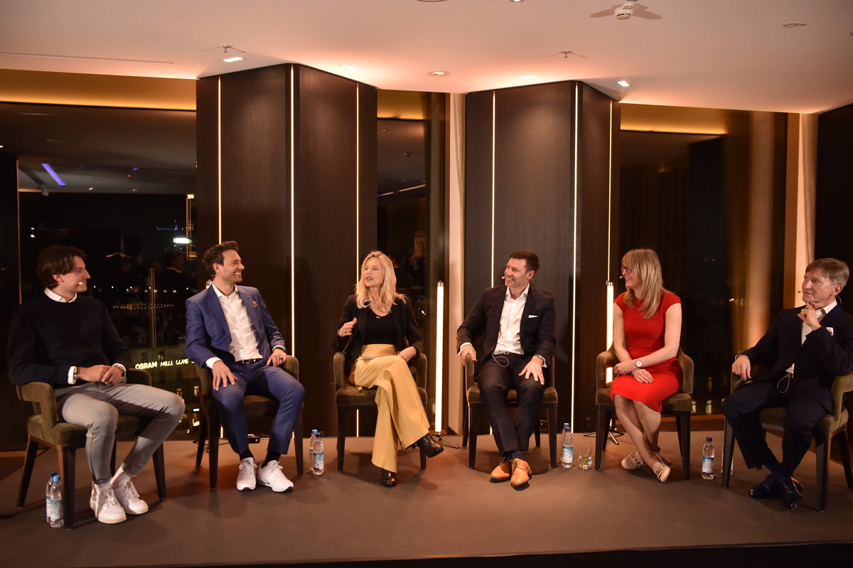 Dr. Mario Gietl, Dr. Alexander Auer, Nina Ruge, Andreas Hasenknopf, Daniela Ullmann, Dr. Stefan Duve Opening Event, Panel Talk, MitoSphere, The Longevity Hub im Hotel Königshof München am 25.03.2026 Foto: BrauerPhotos/ Goran Nitschke
