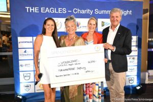 Doris Melchner / Claudia Jung / Sabine Kroker-Hohmann / Dr. Michael Steiner / 1. EAGLES Segel-Event und Charity Summer Night im Bayerischen Yacht-Club / Starnberg / 14. August 2026 / Foto: ABR-Pictures / Petra Schönberger