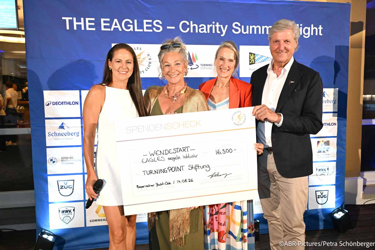Doris Melchner / Claudia Jung / Sabine Kroker-Hohmann / Dr. Michael Steiner / 1. EAGLES Segel-Event und Charity Summer Night im Bayerischen Yacht-Club / Starnberg / 14. August 2026 / Foto: ABR-Pictures / Petra Schönberger