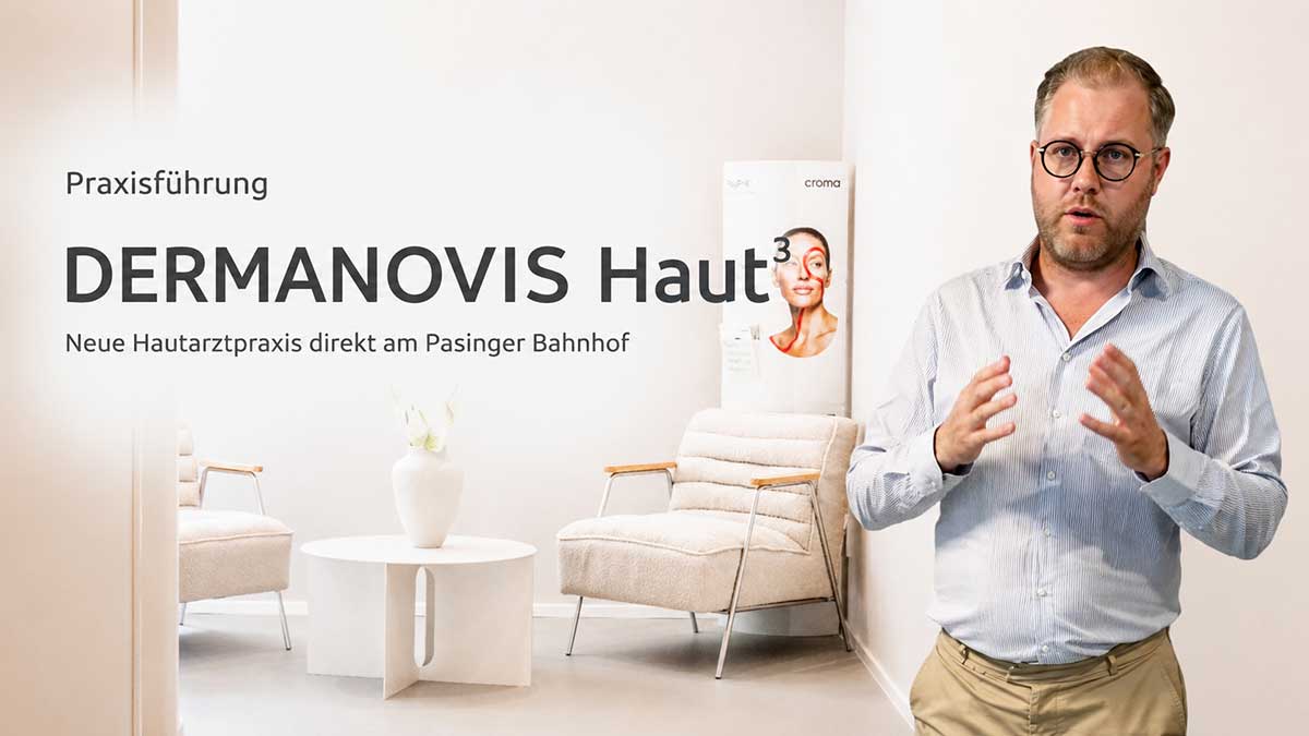 Praxisführung DERMANOVIS Haut³: Neue Hautarztpraxis direkt am Pasinger Bahnhof ©Foto: Ai generiert aus Fotos von Martin Schmitz und DERMANOVIS Haut³ Dino Eisele