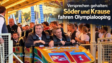 Versprechen gehalten: Söder und Kraus fahren Olympialooping (©Foto: Martin Schmitz)
