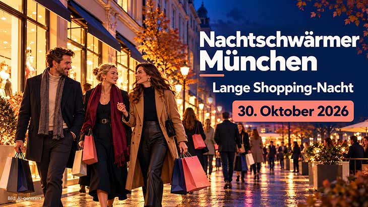 Nachtschwärmer München, Lange Shopping-Nacht München am 30. Oktober 2026 (Bild AI generiert)