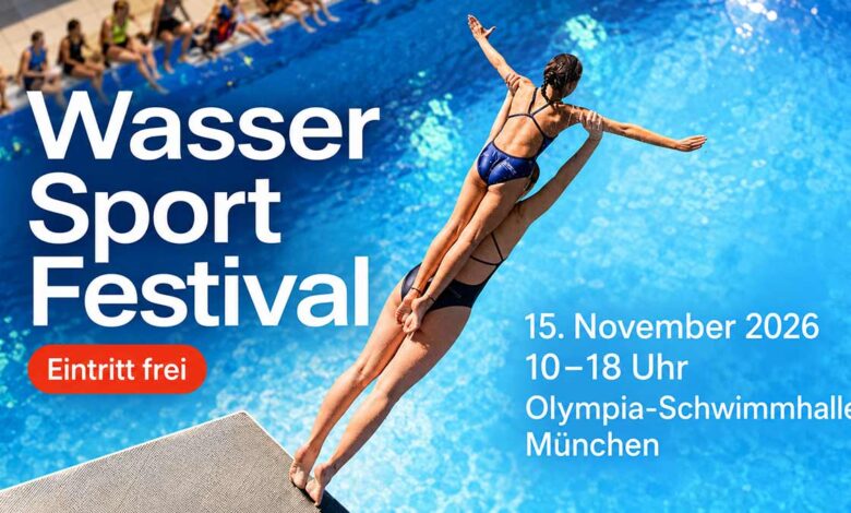 8. Wassersportfestival in der Olympia-Schwimmhalle am 15. November 2026 (©Foto: AI generiert aus Plakatmotiv)